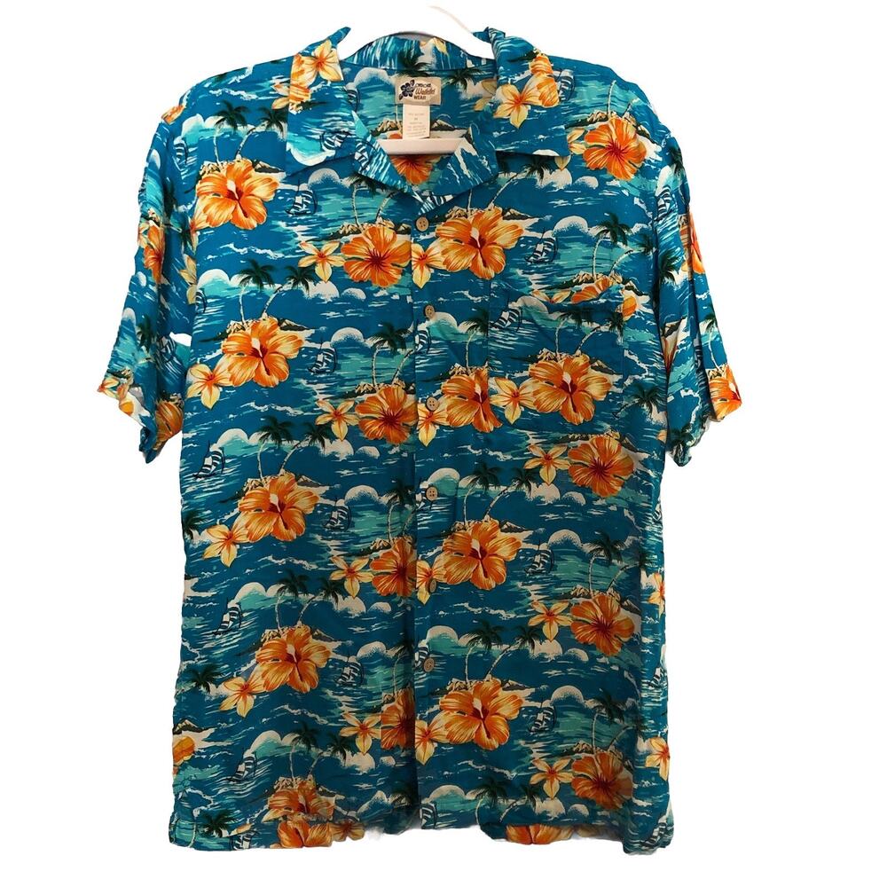 Cherokee Waikiki Wear Shirt Mens Medium Hawaiian Floral Short Sleeve Button‎ Up